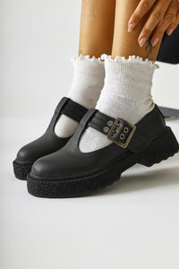Kalla Black Thick Soled Buckle Detail Casual Shoes