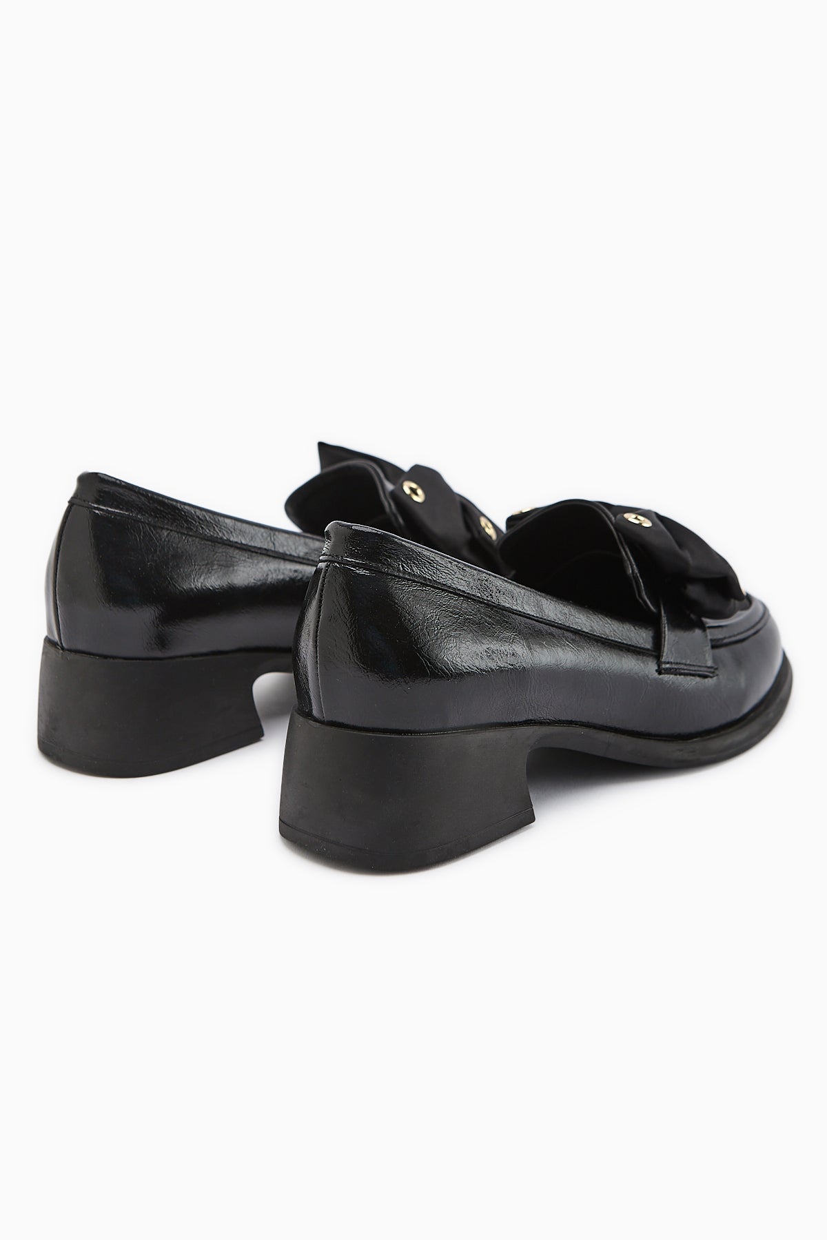 Ivet Black Bow Detailed Heeled Loafer Women's Shoe