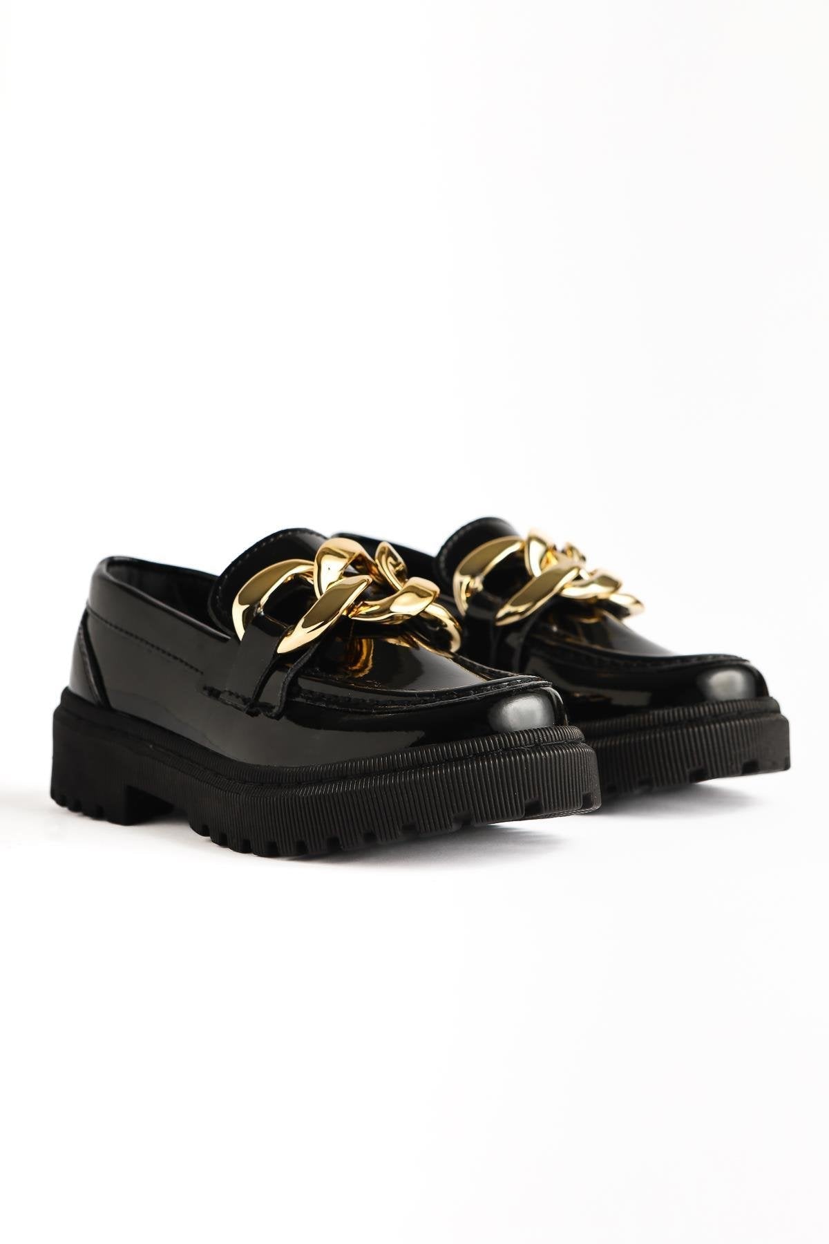 Janine – Black Patent Buckle-Detail Loafer (Kids)