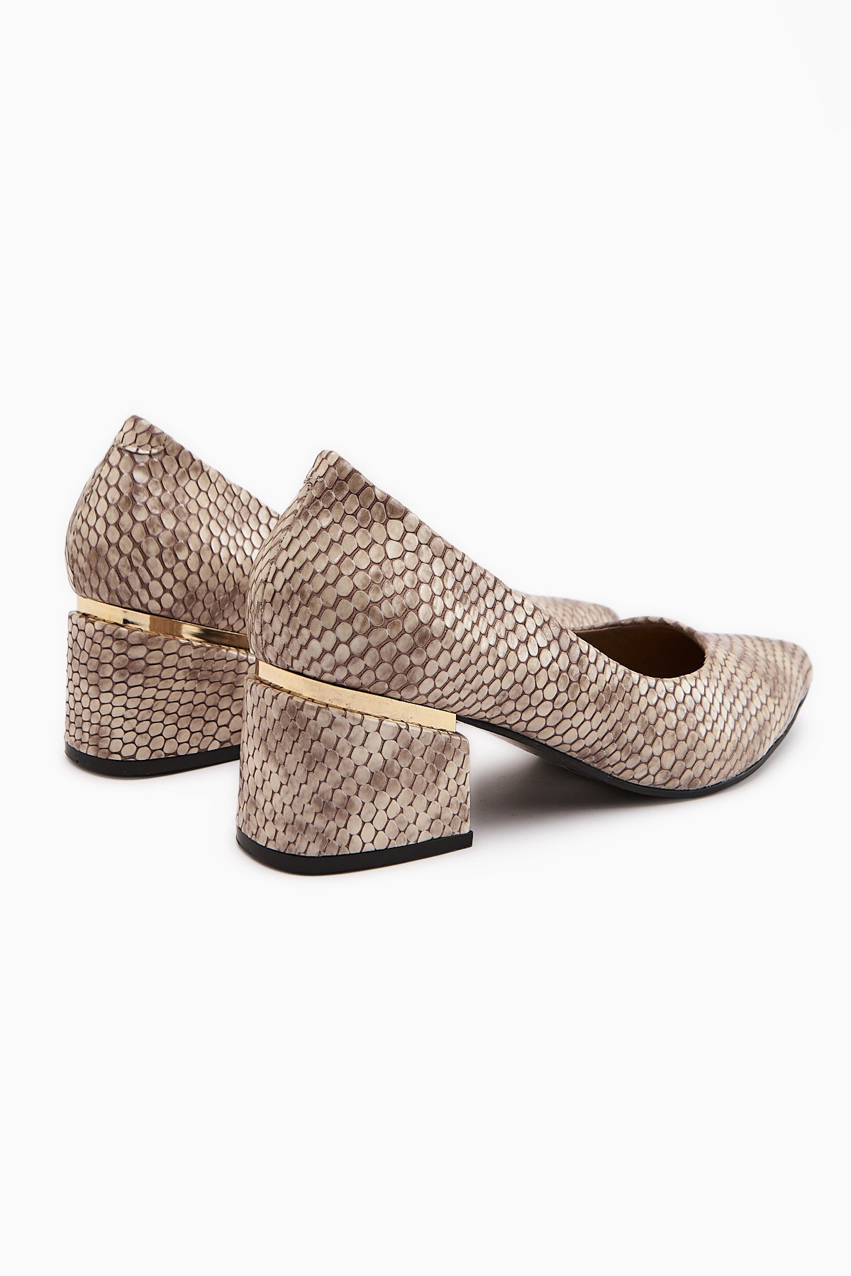 Emelia – Genuine Leather Beige Snake-Print Heeled Shoe (Women)