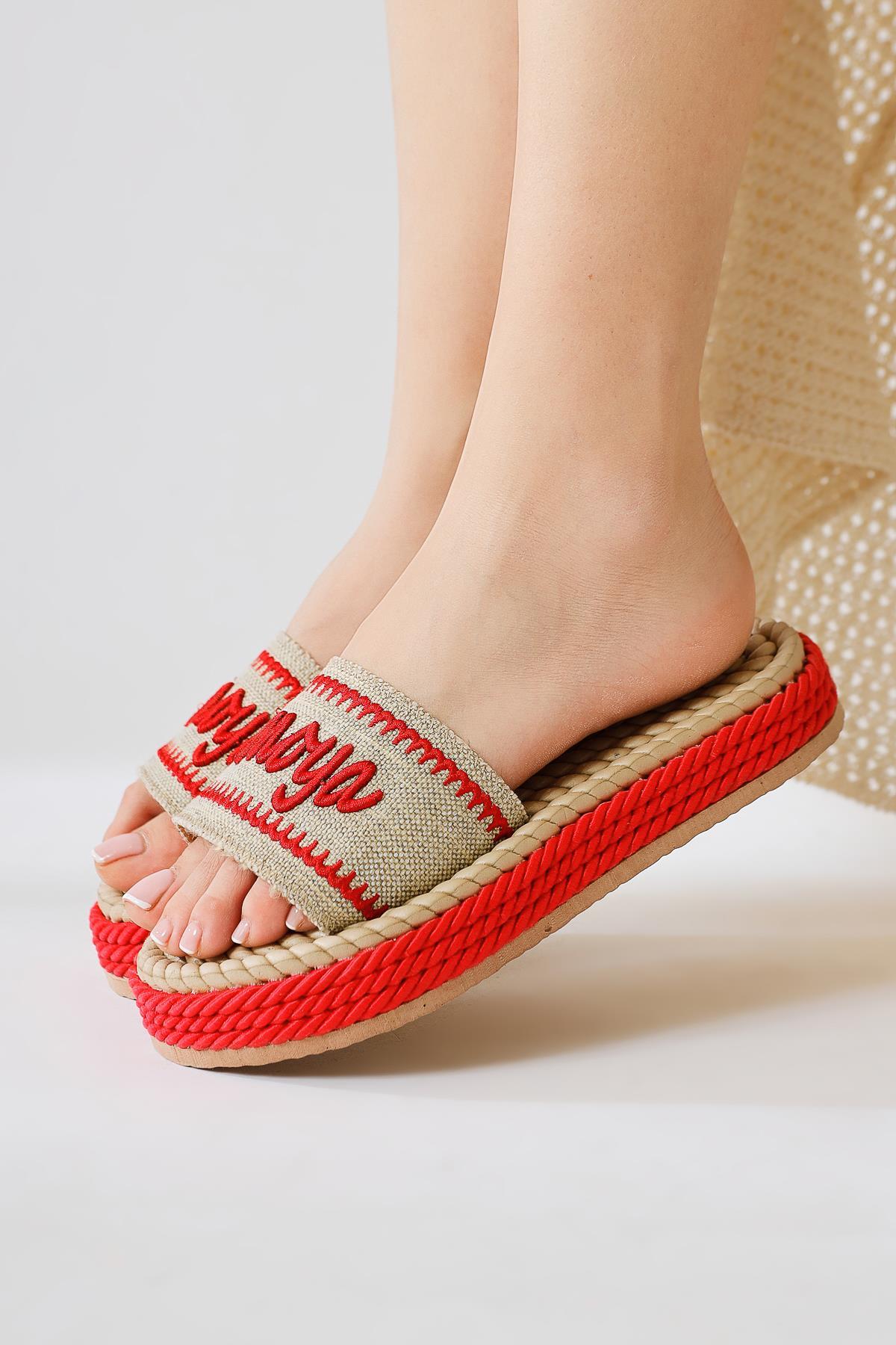 Vasana – Red Soft-Textured Thick-Sole Rope Slide (Women)