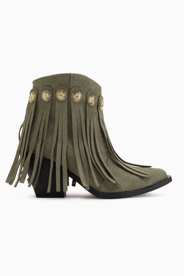 Rodeo Green Suede Fringed Thick Heeled Women’s Western Boots