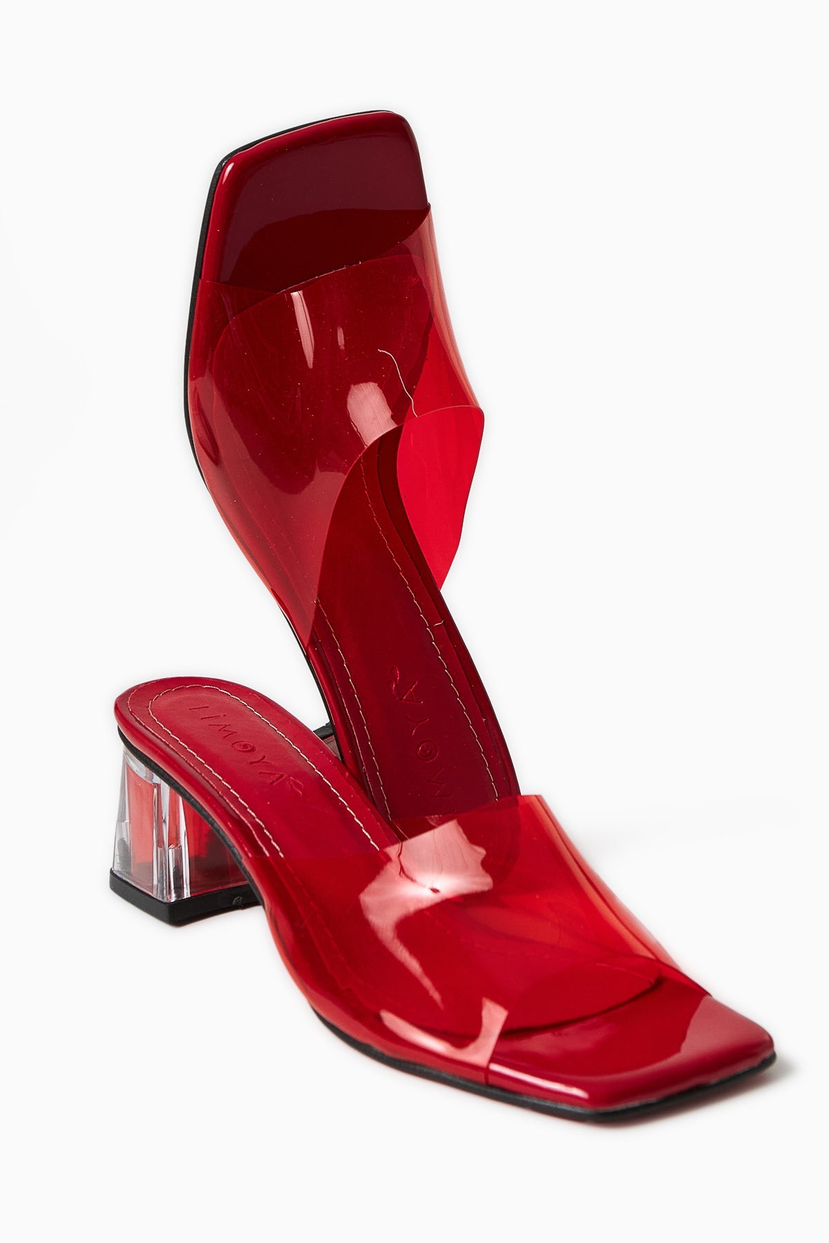 Persa - Red Transparent-Strap Transparent-Heeled Slide (Women)