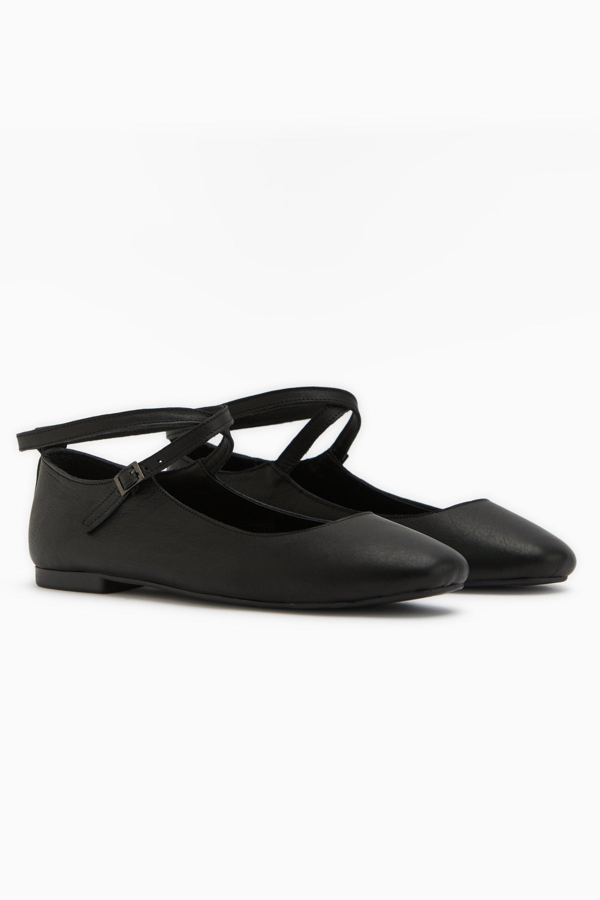 Genuine Leather Black Cross Strap Women’s Ballet Flats