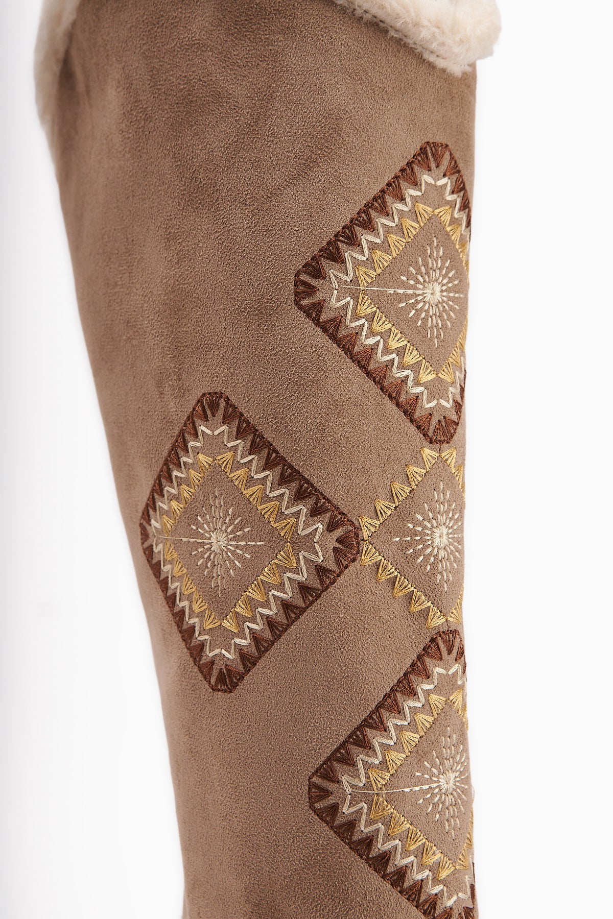 Hilka Beige Suede Removable Cuff Ethnic Patterned Women’s Boots