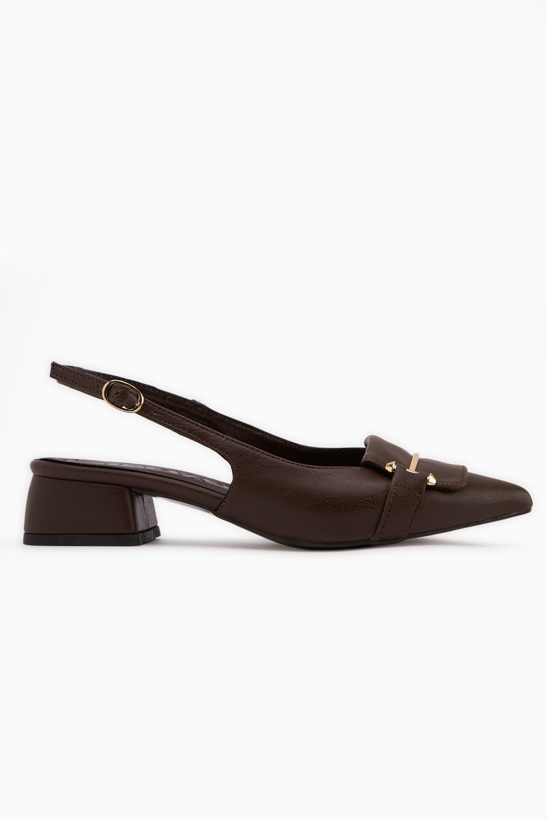 Enja Brown Buckled Short Heeled Women’s Shoes