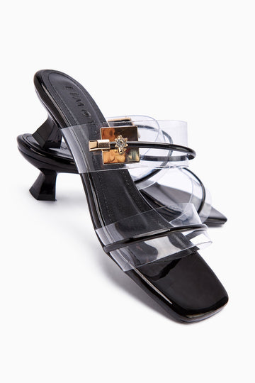 Silvi Black Patent Buckled Low-Heeled Women's Slipper