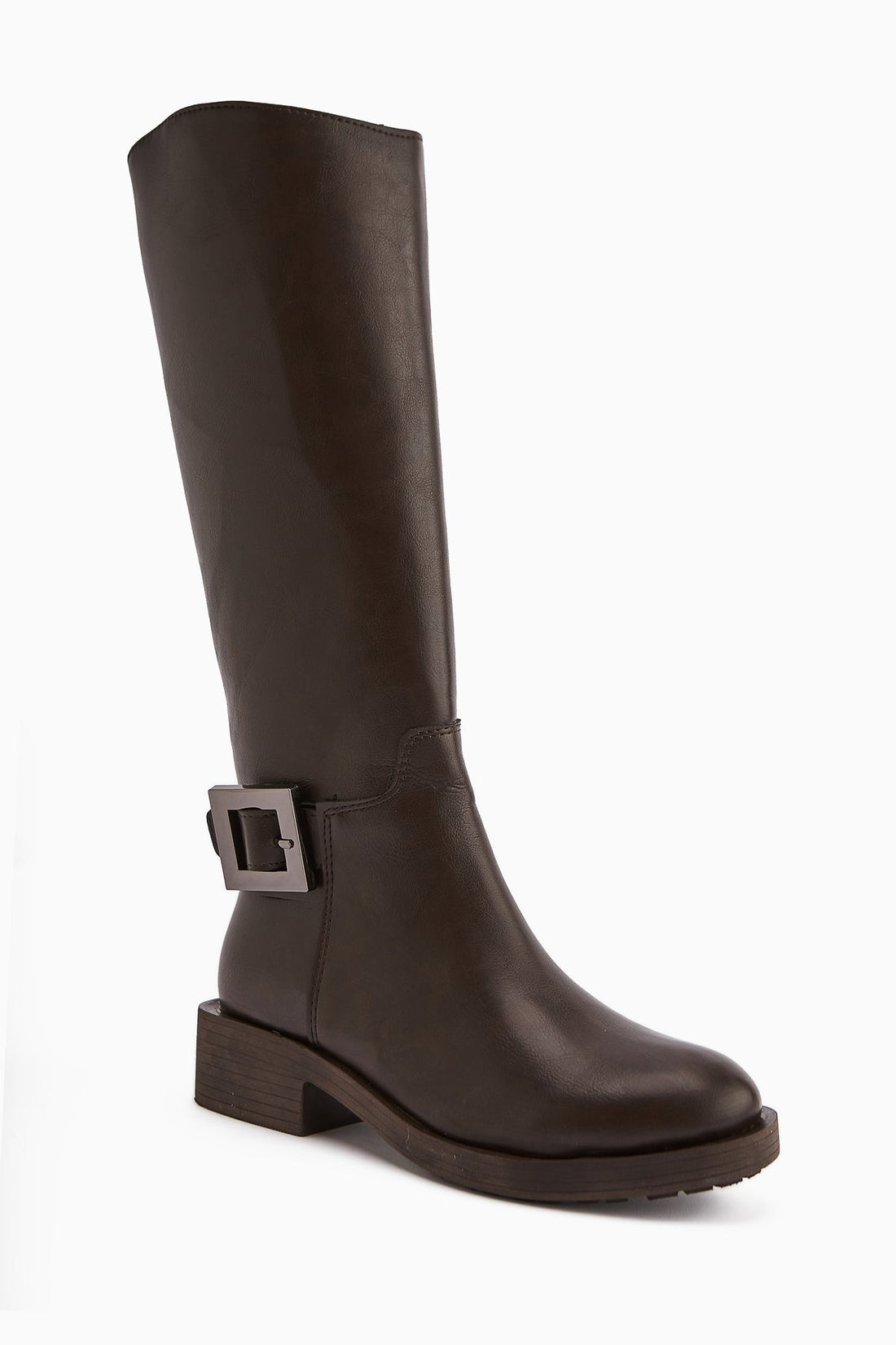 Becky – Brown Buckle-Detail High-Platform Knee-High Boot (Women)