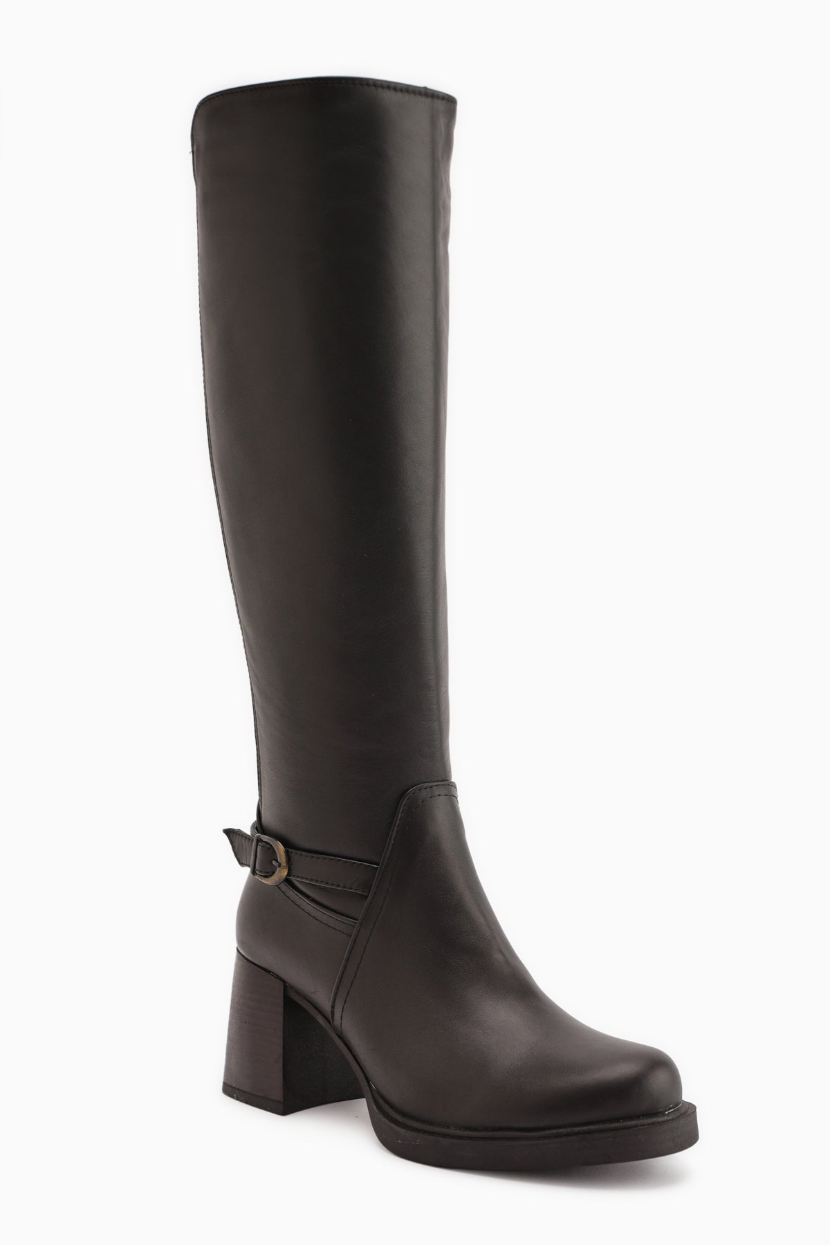 Gerti Genuine Leather Black Heeled Women's Boot