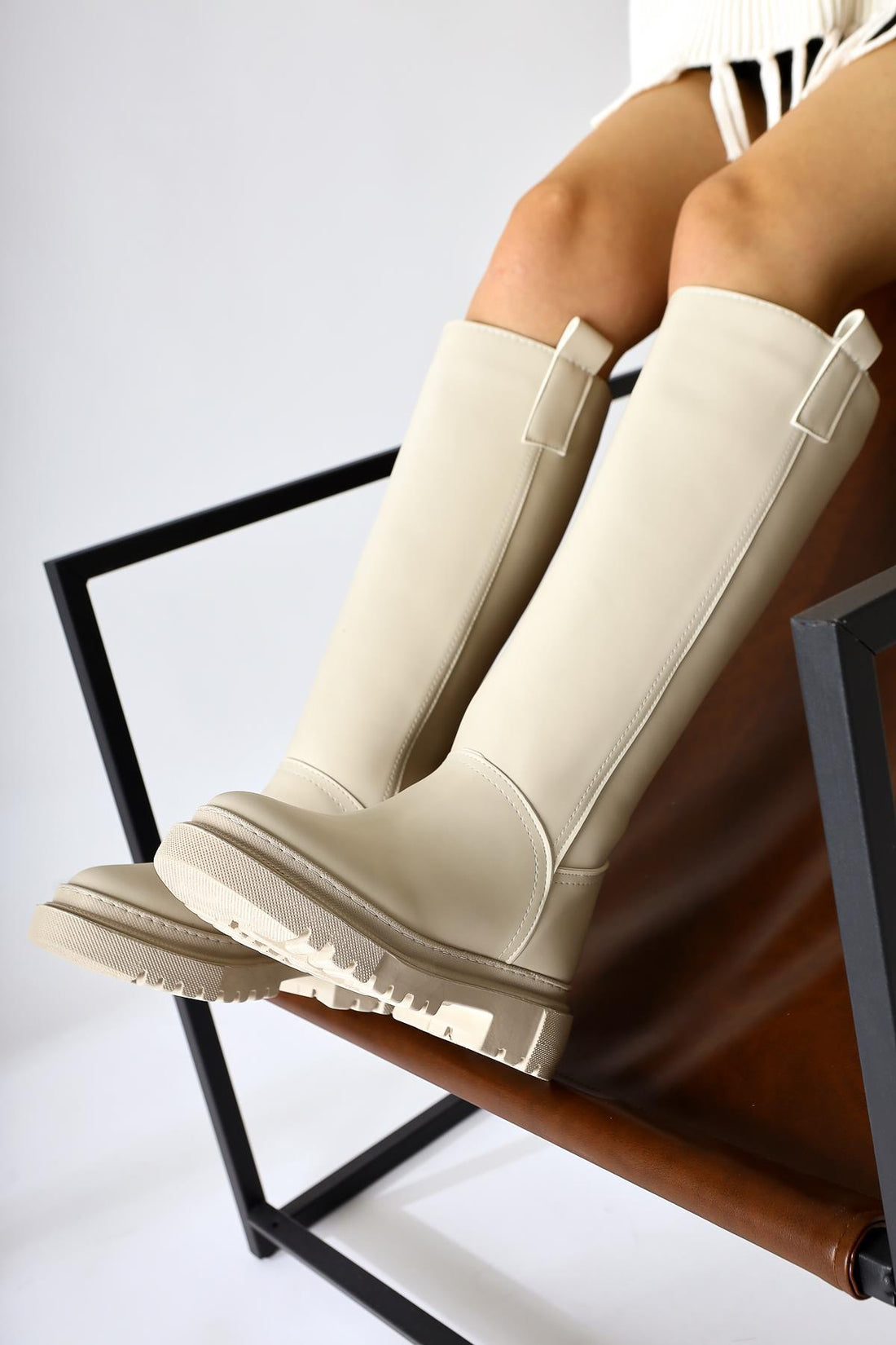 Dayna – Beige Pull-On Thick-Soled Knee-High Boot
