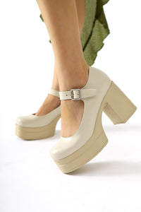 Adelin Beige Oval Toe Platform Daily Shoes