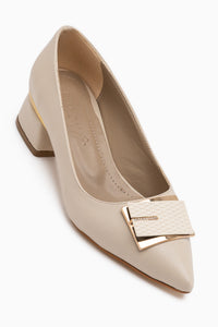 Cindie Nud Asymmetrical Buckle Detailed Women’s Heeled Shoes