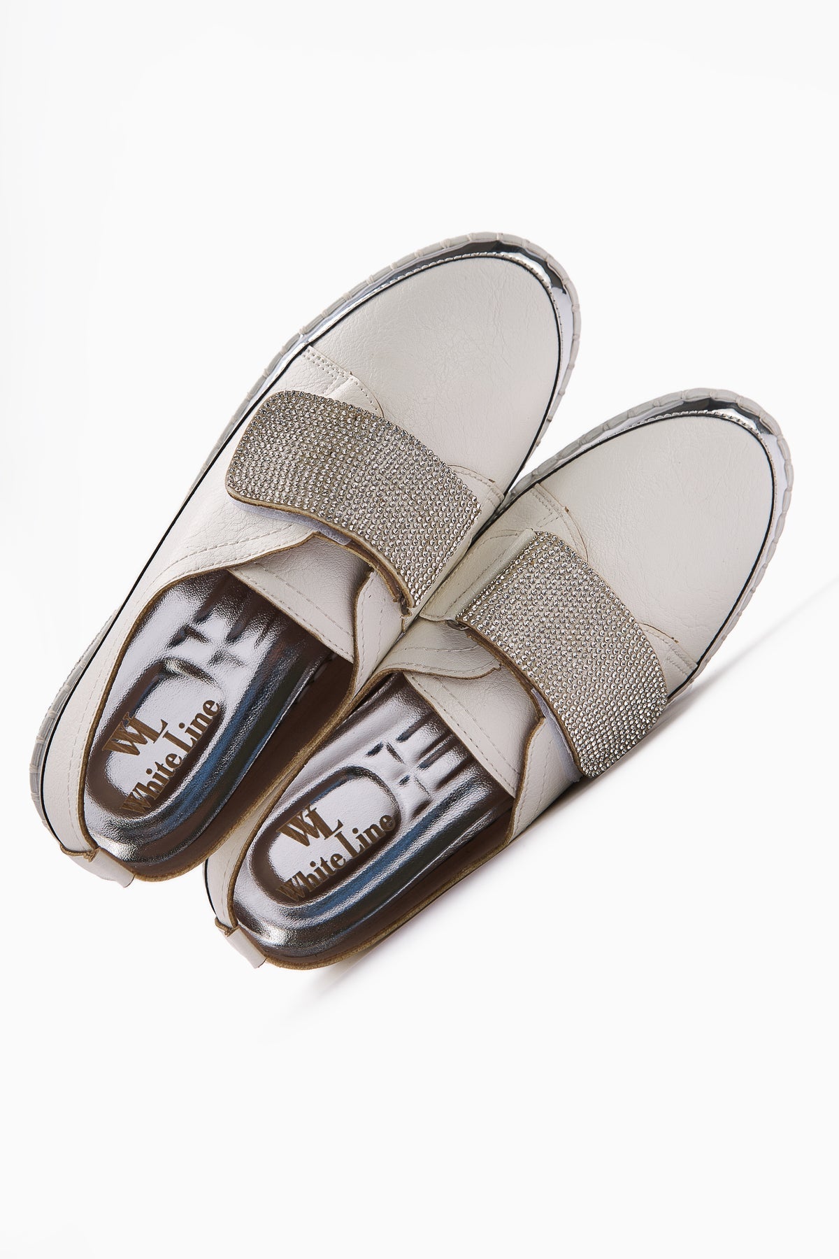 Valmira – White Hook-and-Loop Stone-Detail Casual Shoe (Women)