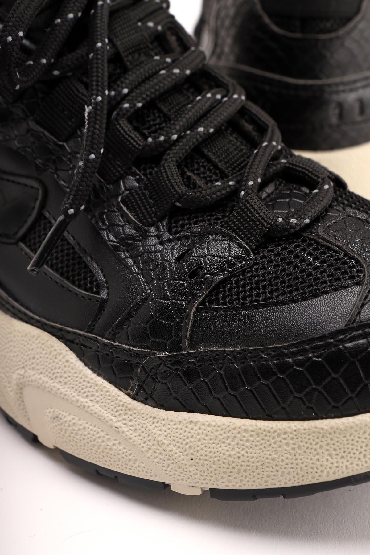 Caisa Black Textile Detailed Lace-up Women's Sneakers