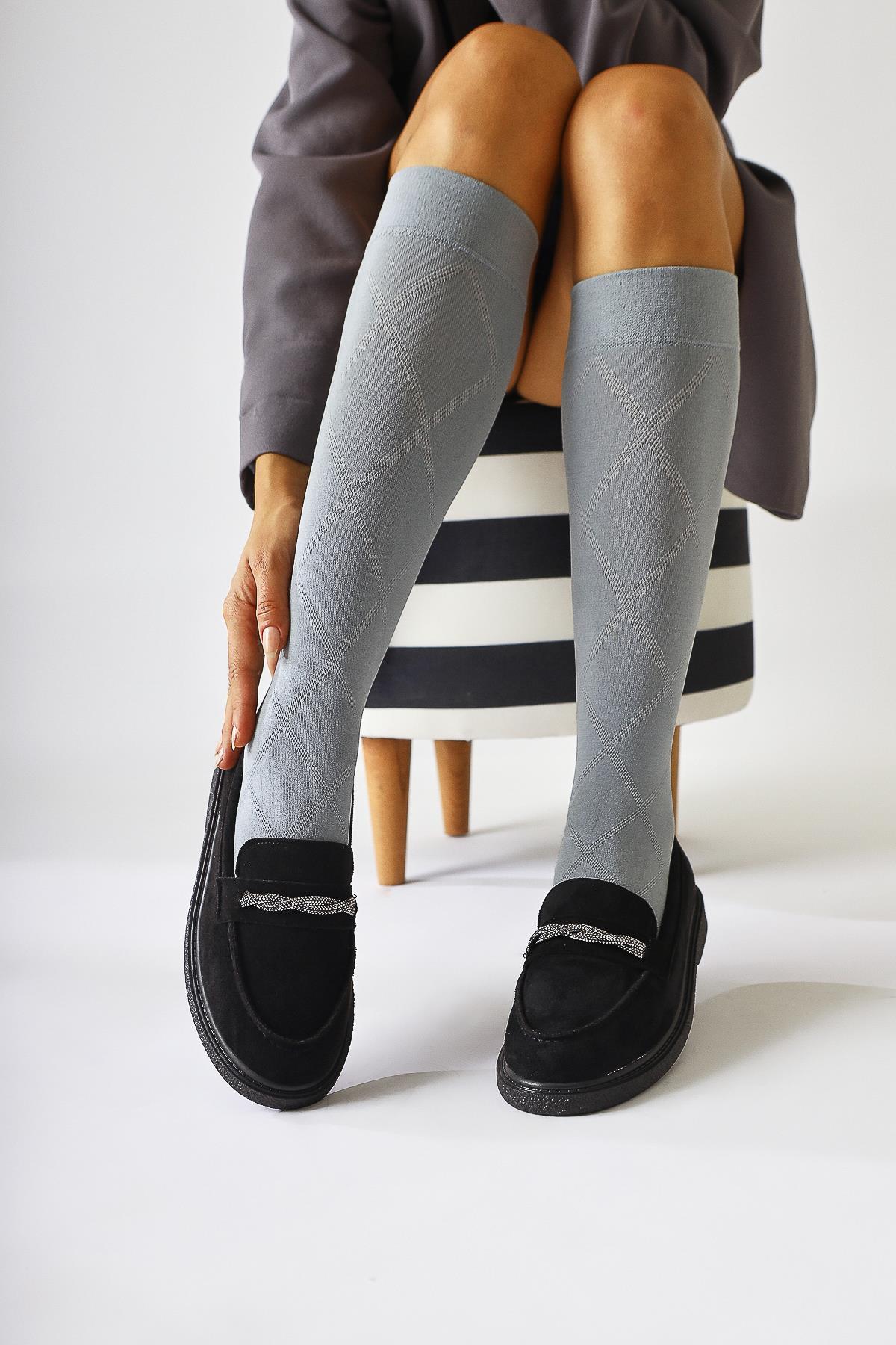 Herolinda Black Suede Shoe with Jewel Buckle Detail