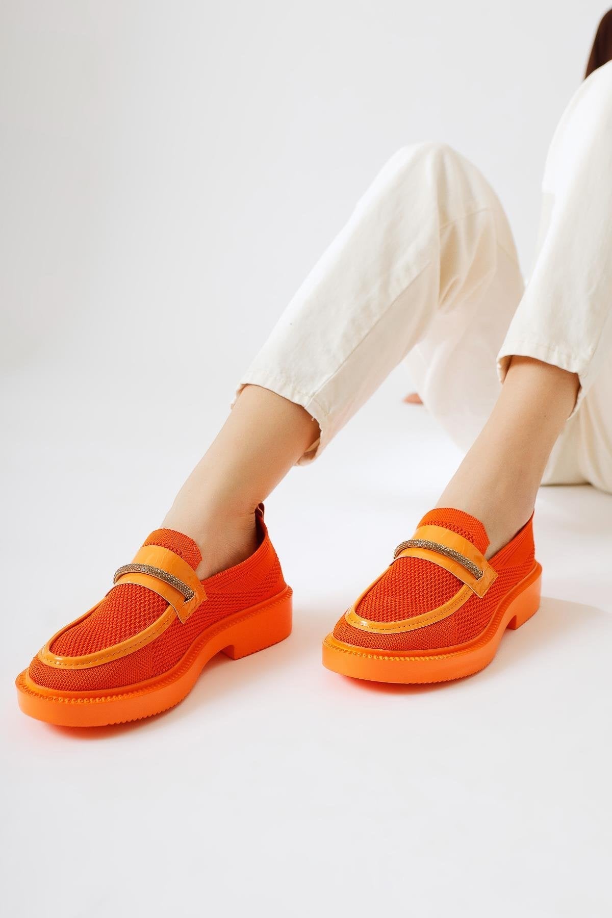Micka Orange Woven Patent Detailed Stone Strapped Daily Shoes