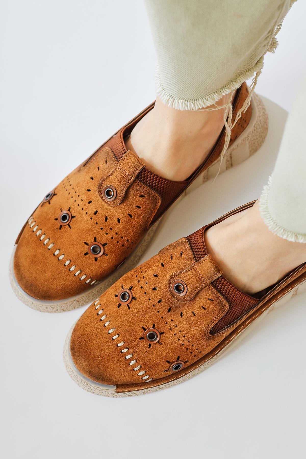 Bethina Taba Suede Flat with Rivet Details and Laser Cutouts