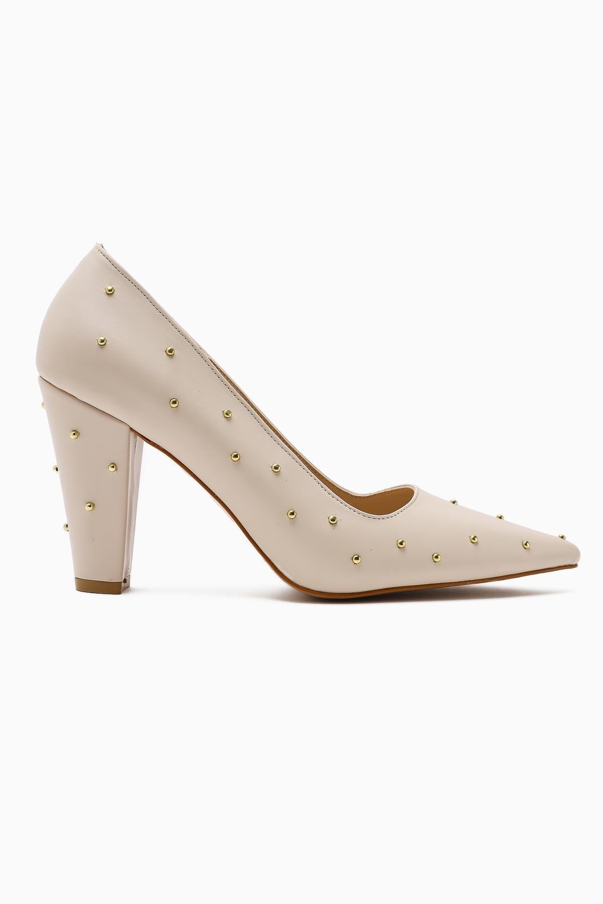 Audrey Nude Pointed Toe Women's Heels with Stud Detail