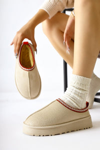 Anne-Liis Beige Suede Winter Slipper with Weave Detail