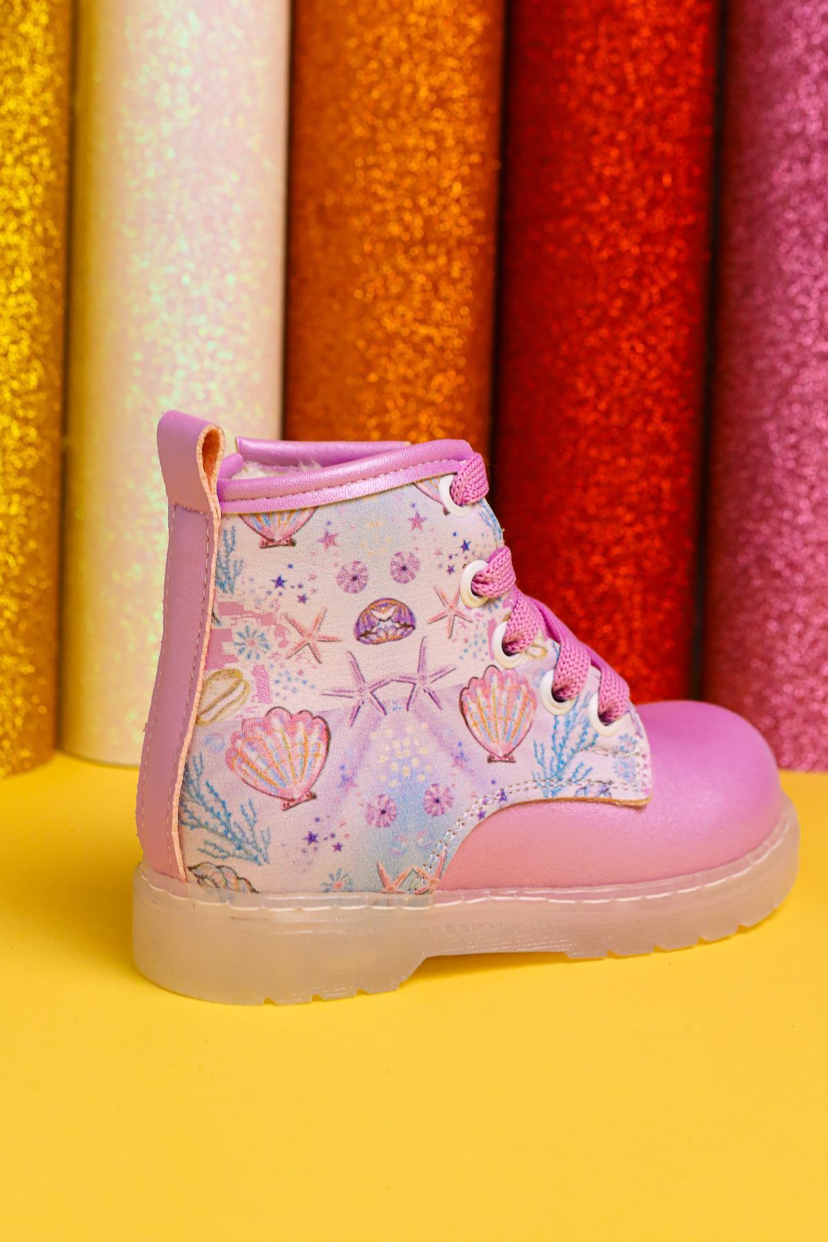 Gifty Purple Sea Life Print Light-Up Lace-Up Baby Boots