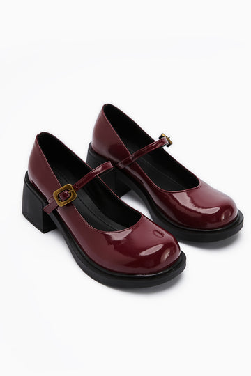 Mirka Burgundy Patent Strap Women’s Loafer Shoes