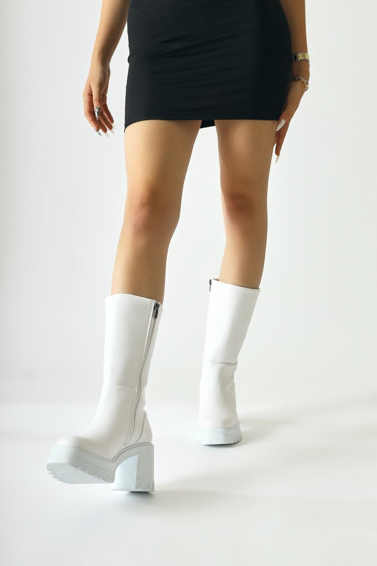 Chelsie White High Heel Platform Ankle Boot