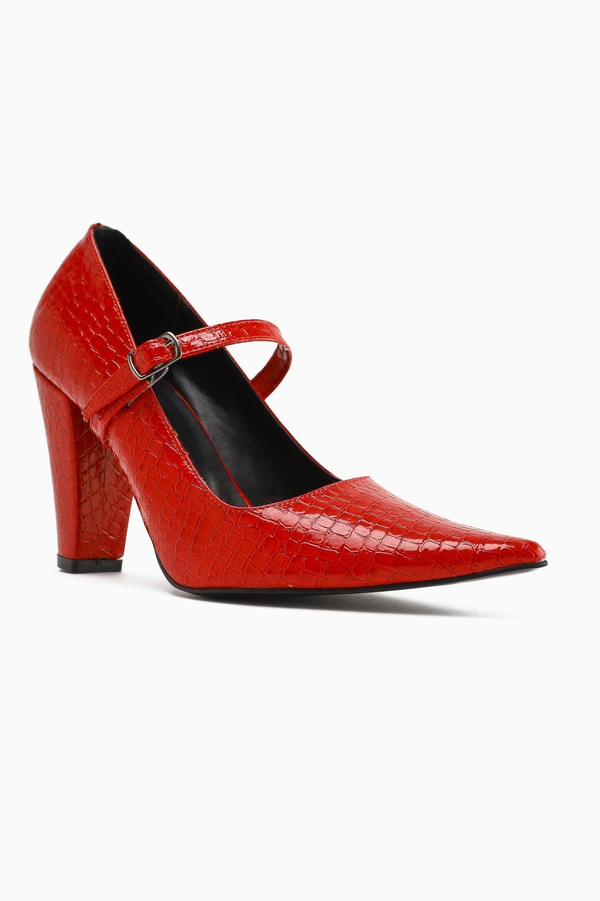 Beate Red Crocodile Leather Print Pointed Toe Women’s Heeled Shoes