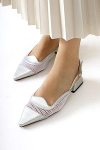 Thamara Silver Patent Pointed Toe Short Heeled Women’s Shoes