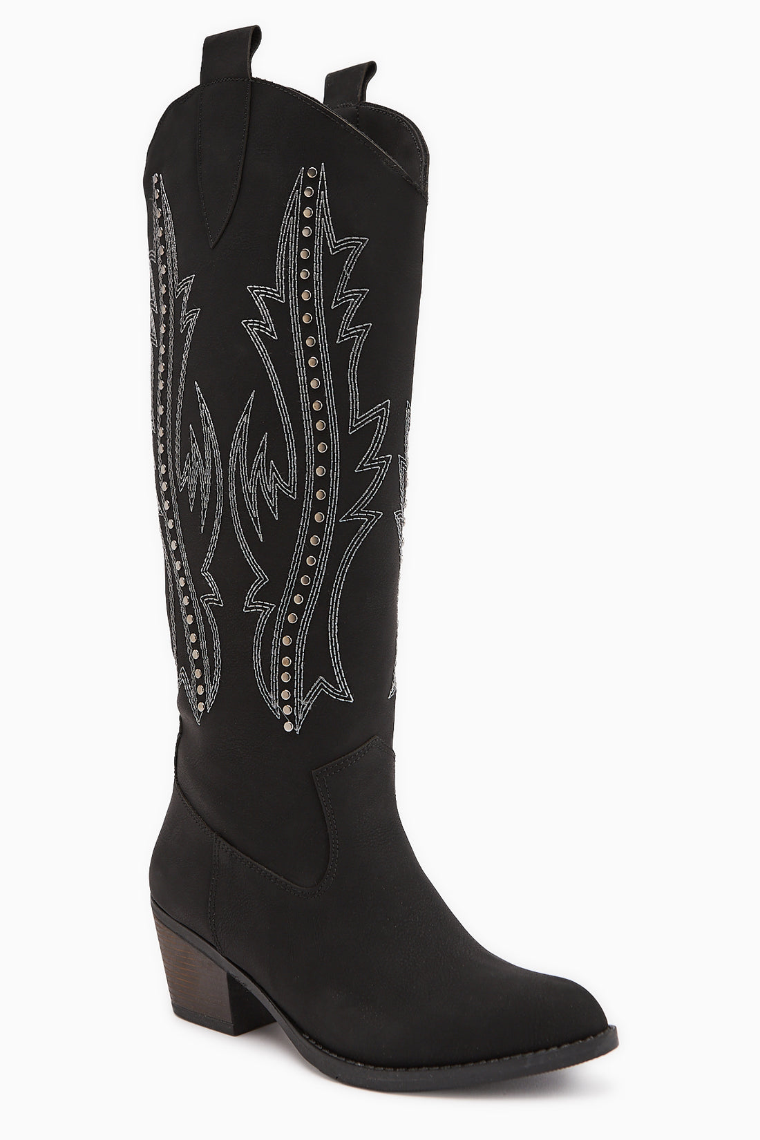 Fizaro Black Pointed Toe Embroidered Studded Western Boots