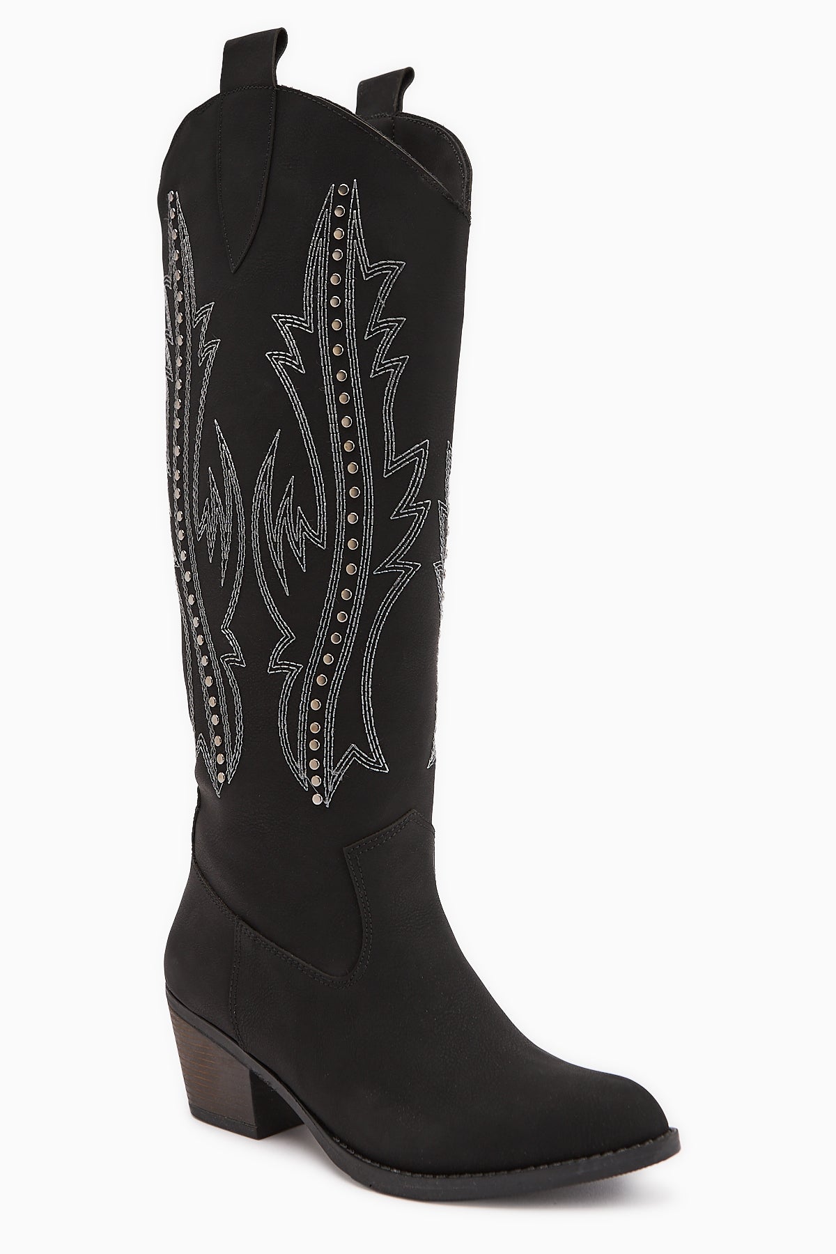 Fizaro Black Pointed Toe Embroidered Studded Western Boots