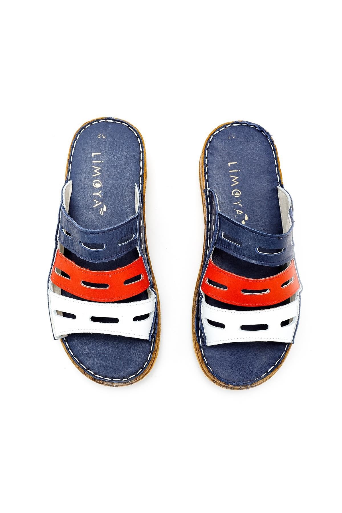 Joelle Genuine Leather - Navy Red White Laser-Cut Slide (Women)