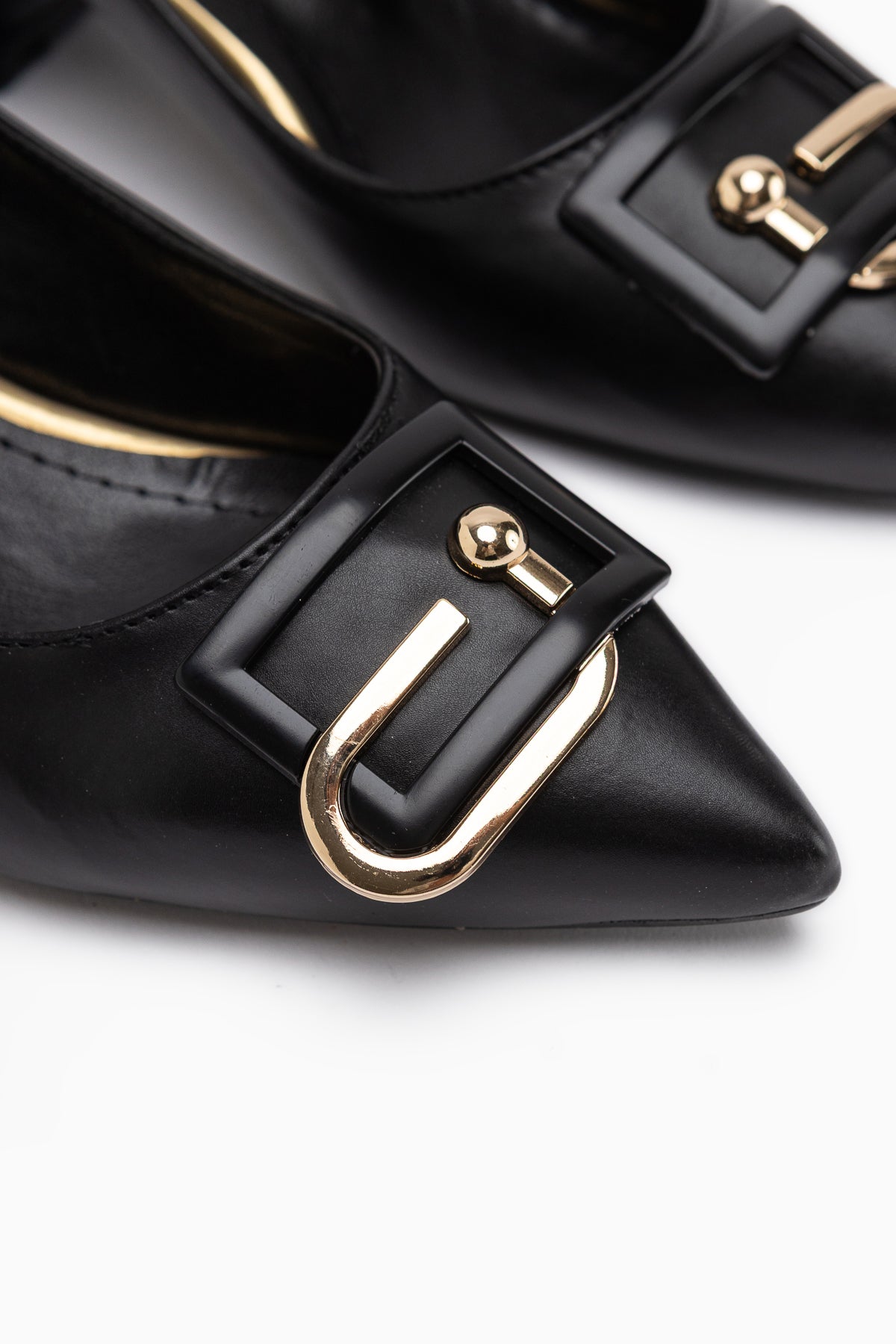 Briana Black Pointed Toe Buckle Detailed Women’s Daily Heeled Shoes