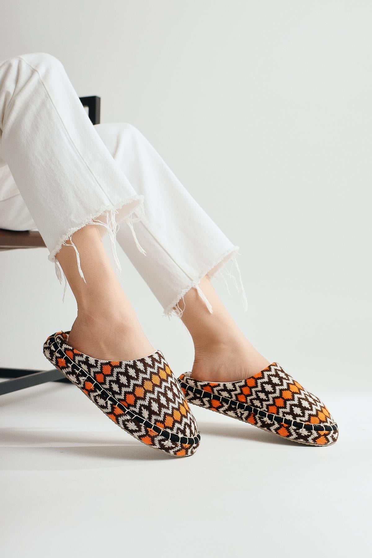 Parnian Orange Woven House Slippers