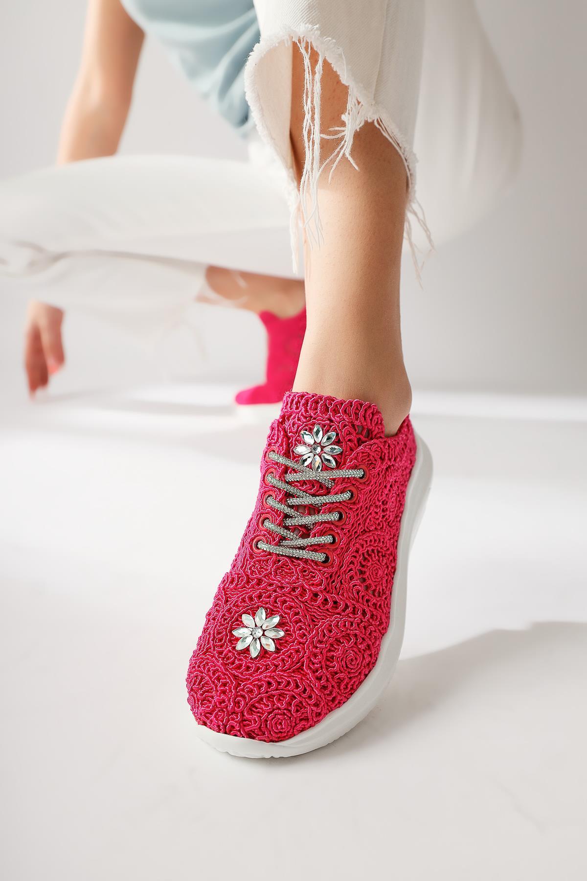 Matty Fuchsia Stone Detail Knit Sneaker