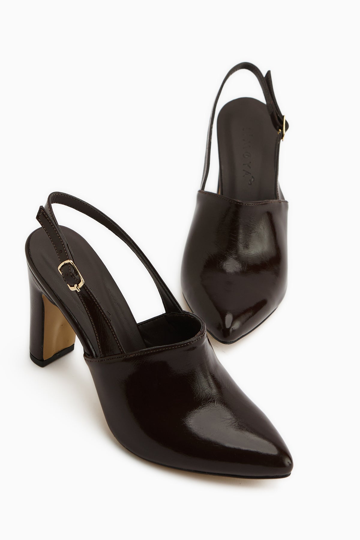 Maisa Brown Pointed Toe Slingback Chunky Heeled Women’s Shoes