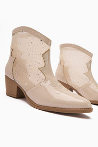 Rudi – Beige Patent Embroidered Western Stone-Embellished Summer Boot (Women)