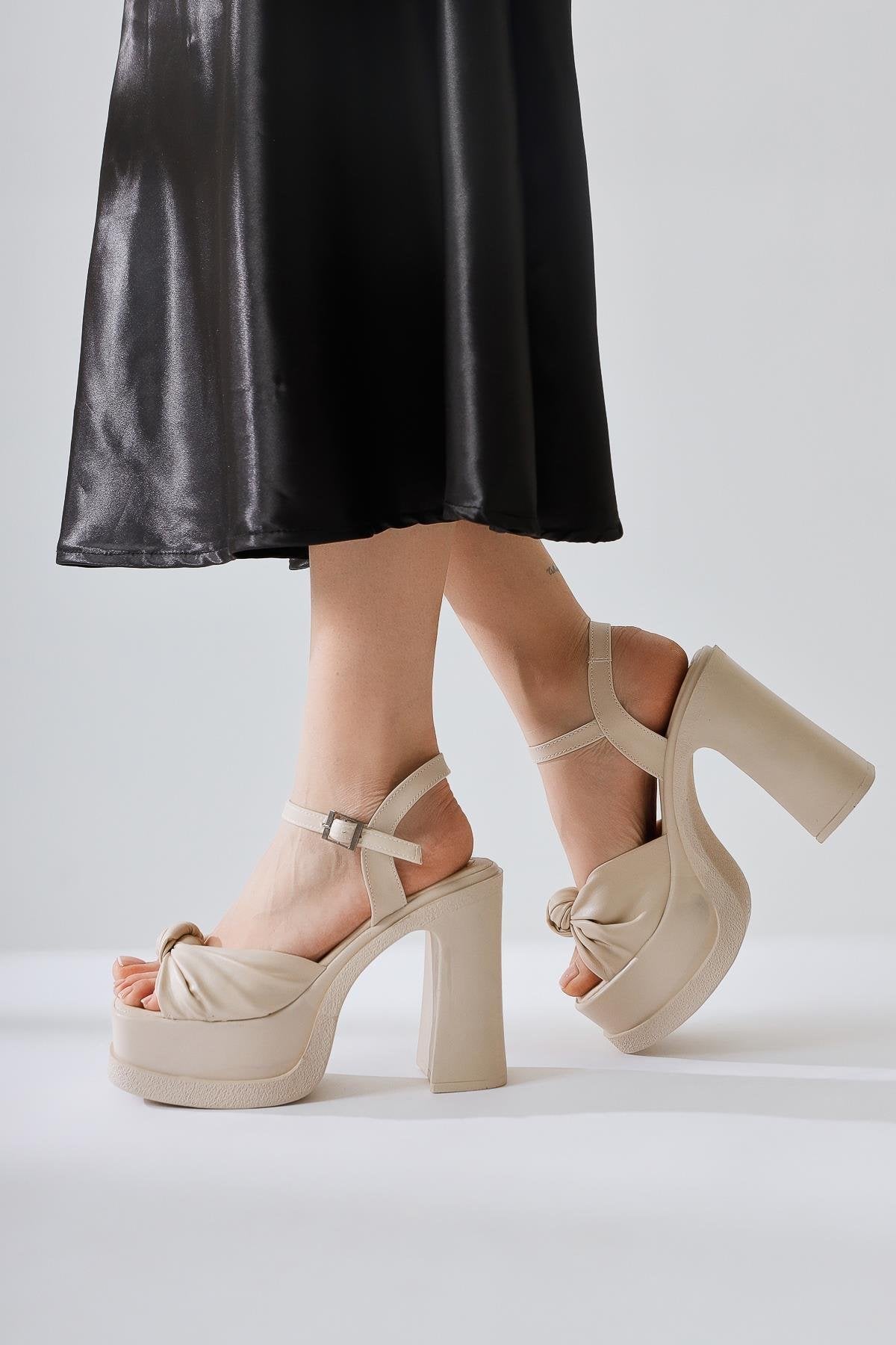 Yoanna Cream Knot Strap High Platform Sandal