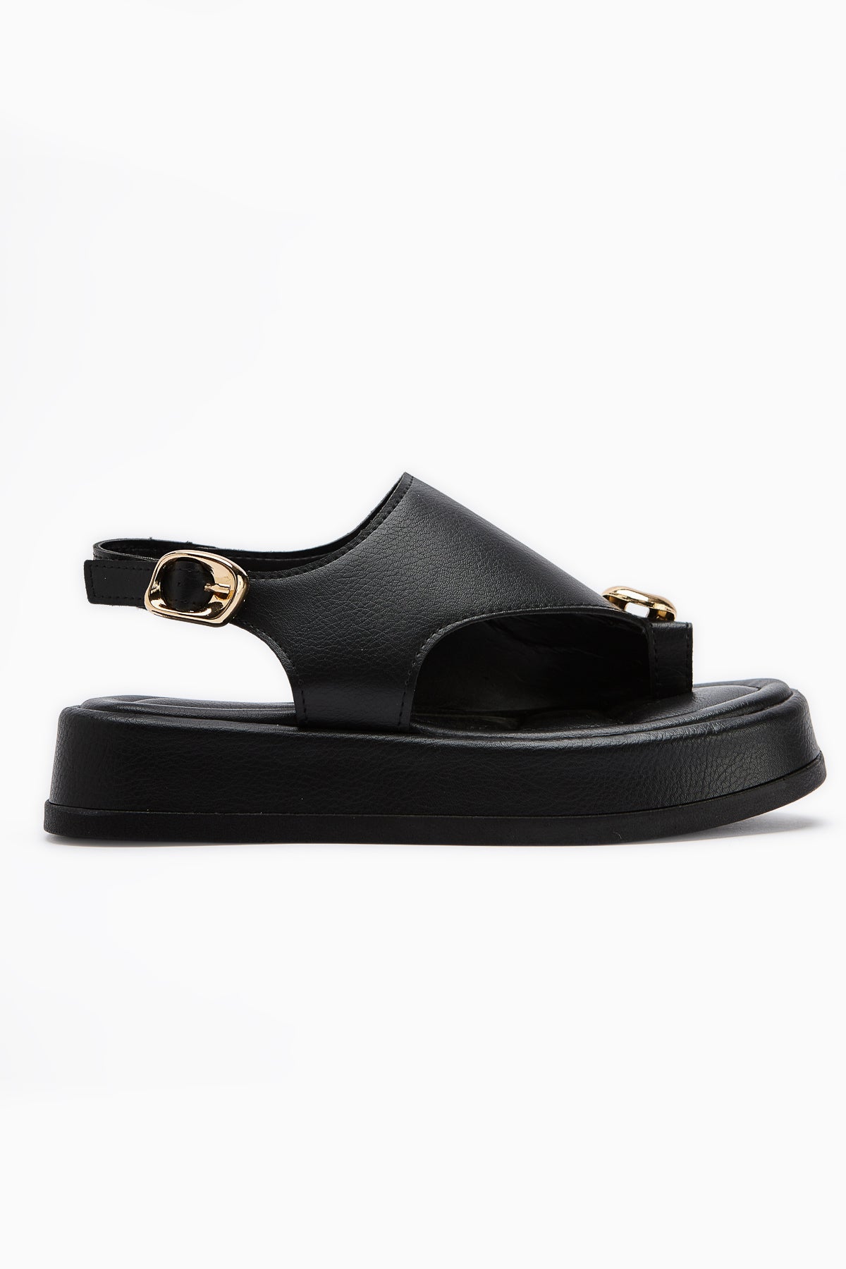 Troya Black Toe-Post Buckled Women's Sandals