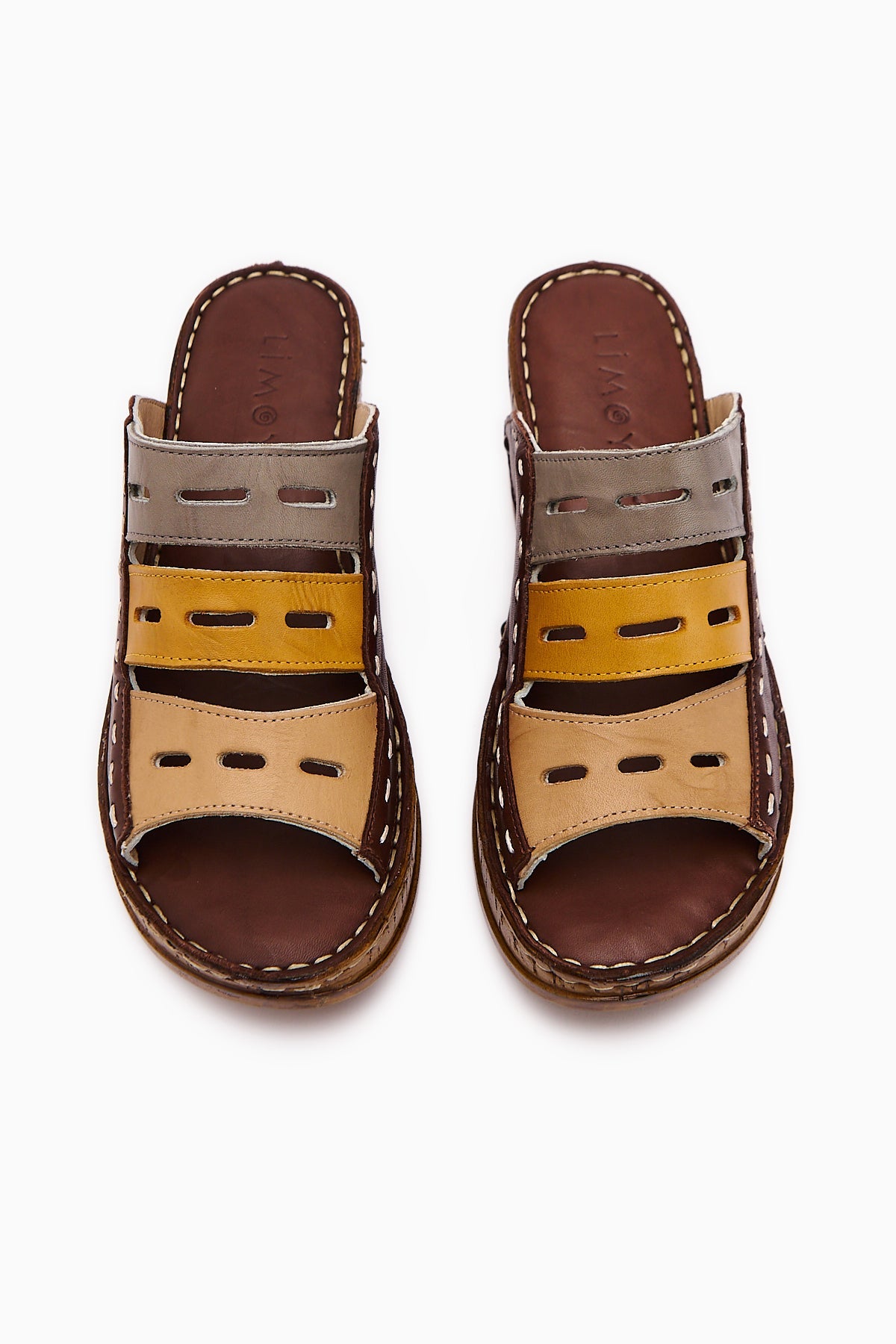 Etta Genuine Leather Coffee Navy Mustard Laser Cut Slippers (Full Orthopedic Slippers)