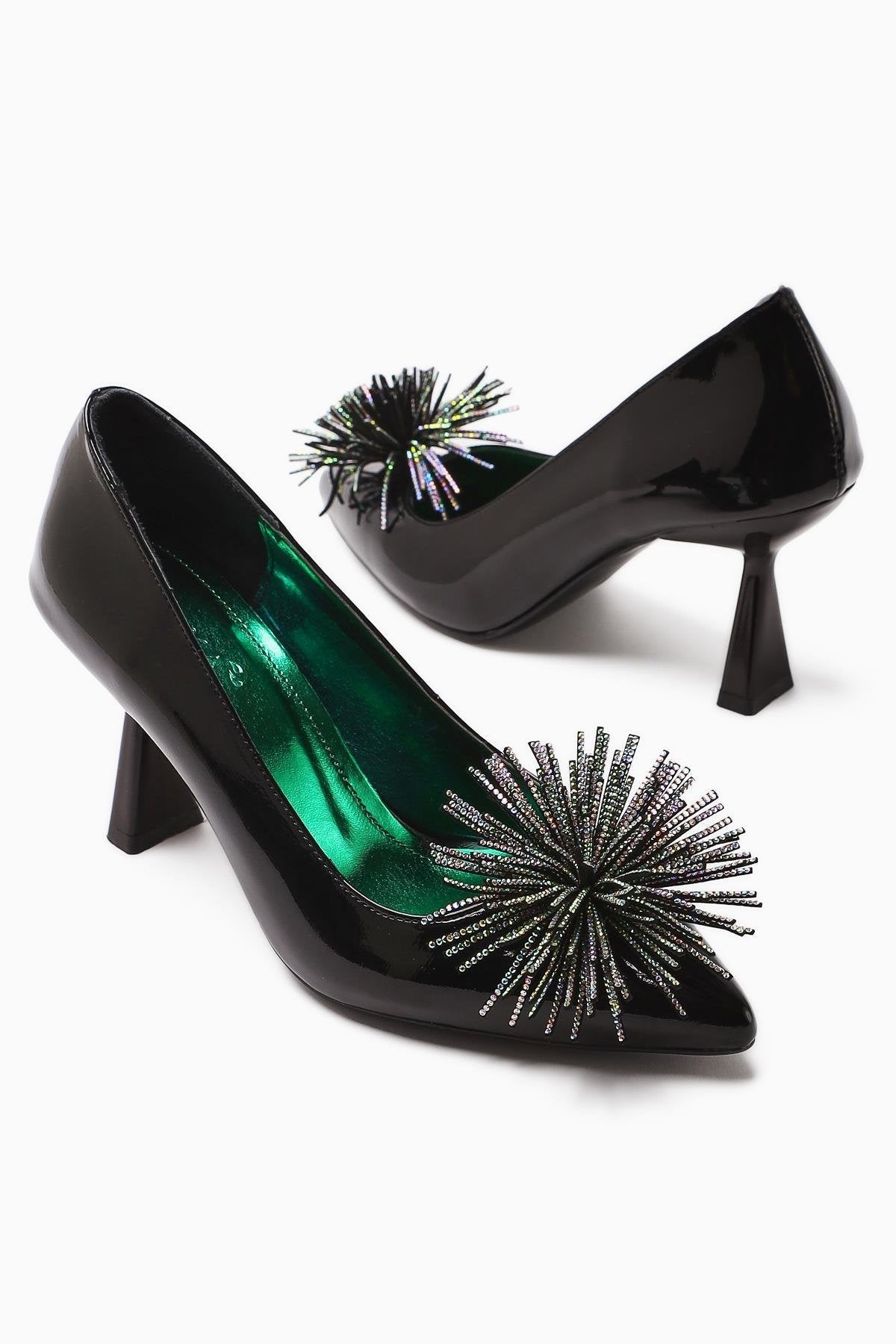 Choi – Black Patent Pointed-Toe Stone-Embellished Tassel-Detail Heeled Shoe (Women)