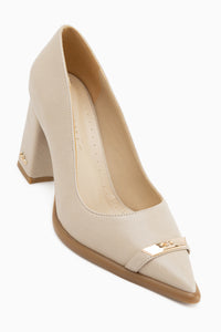 Carissa Beige Buckled Women’s Heeled Shoes
