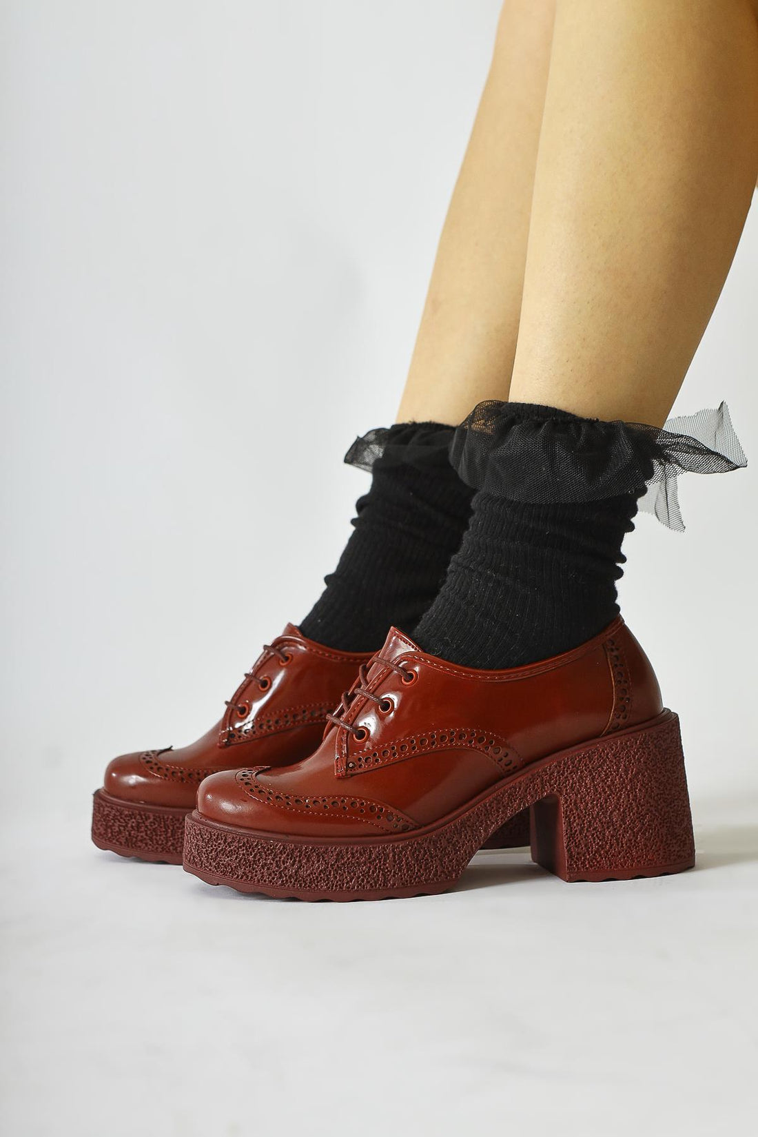 Lenie Burgundy Patent Leather Laser Cut Detail Casual Shoe