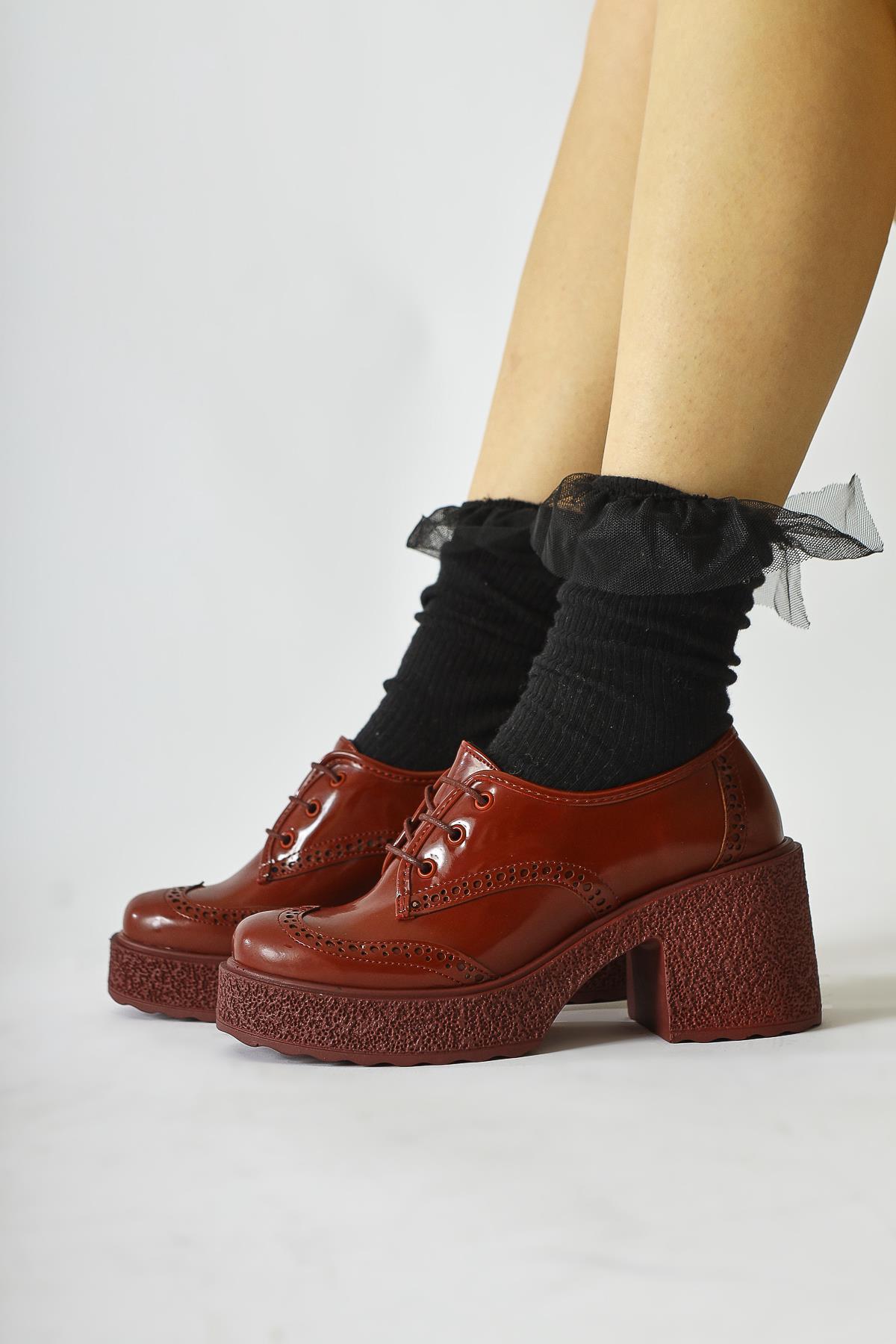 Lenie Burgundy Patent Leather Laser Cut Detail Casual Shoe