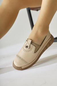 Bethina Beige Studded Laser Cut-Out Flat