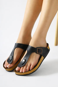 Risa Black Flip Flops with Buckle Detail