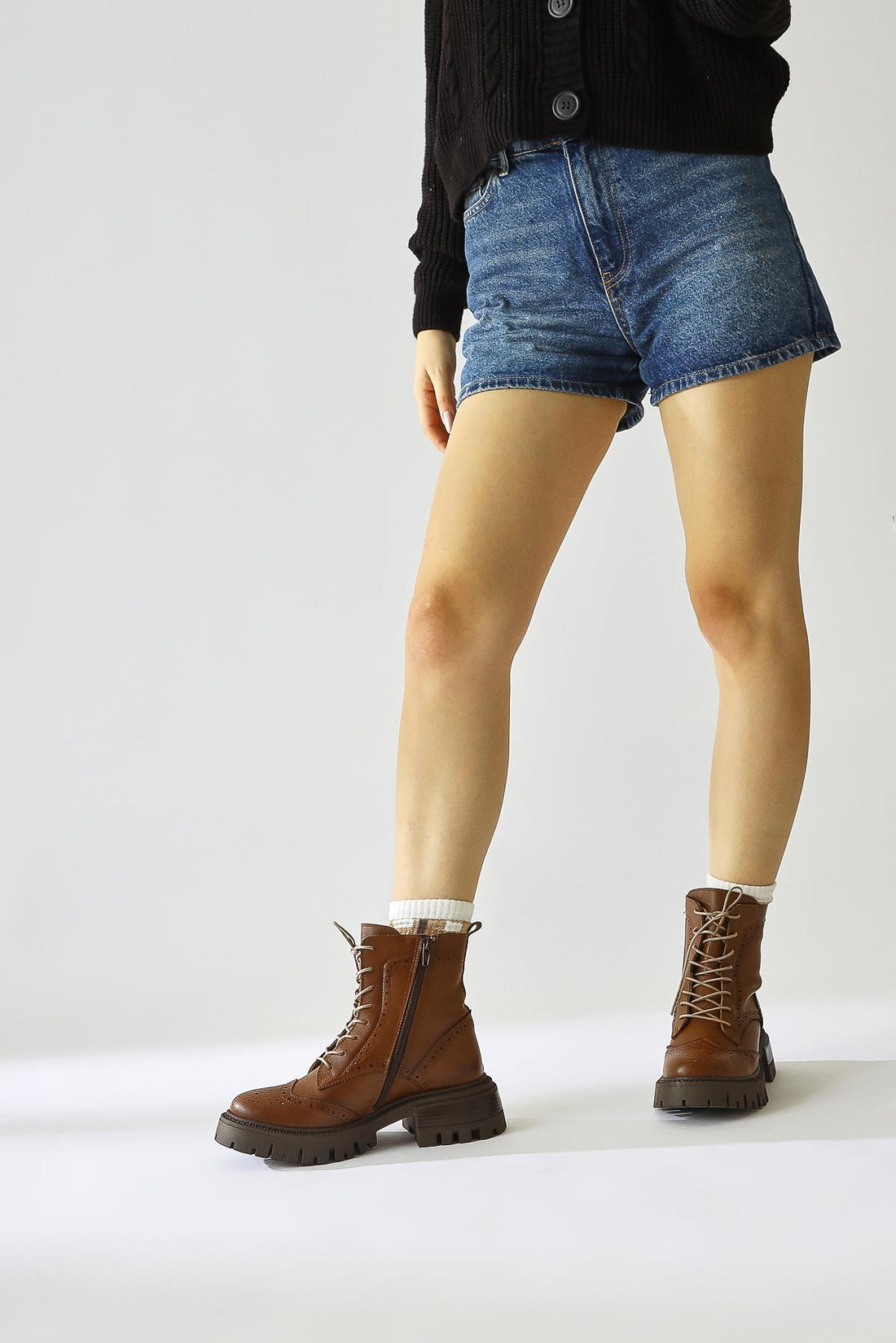Morgan – Cognac Laser-Cut Detail Lace-Up Combat Boot (Women)
