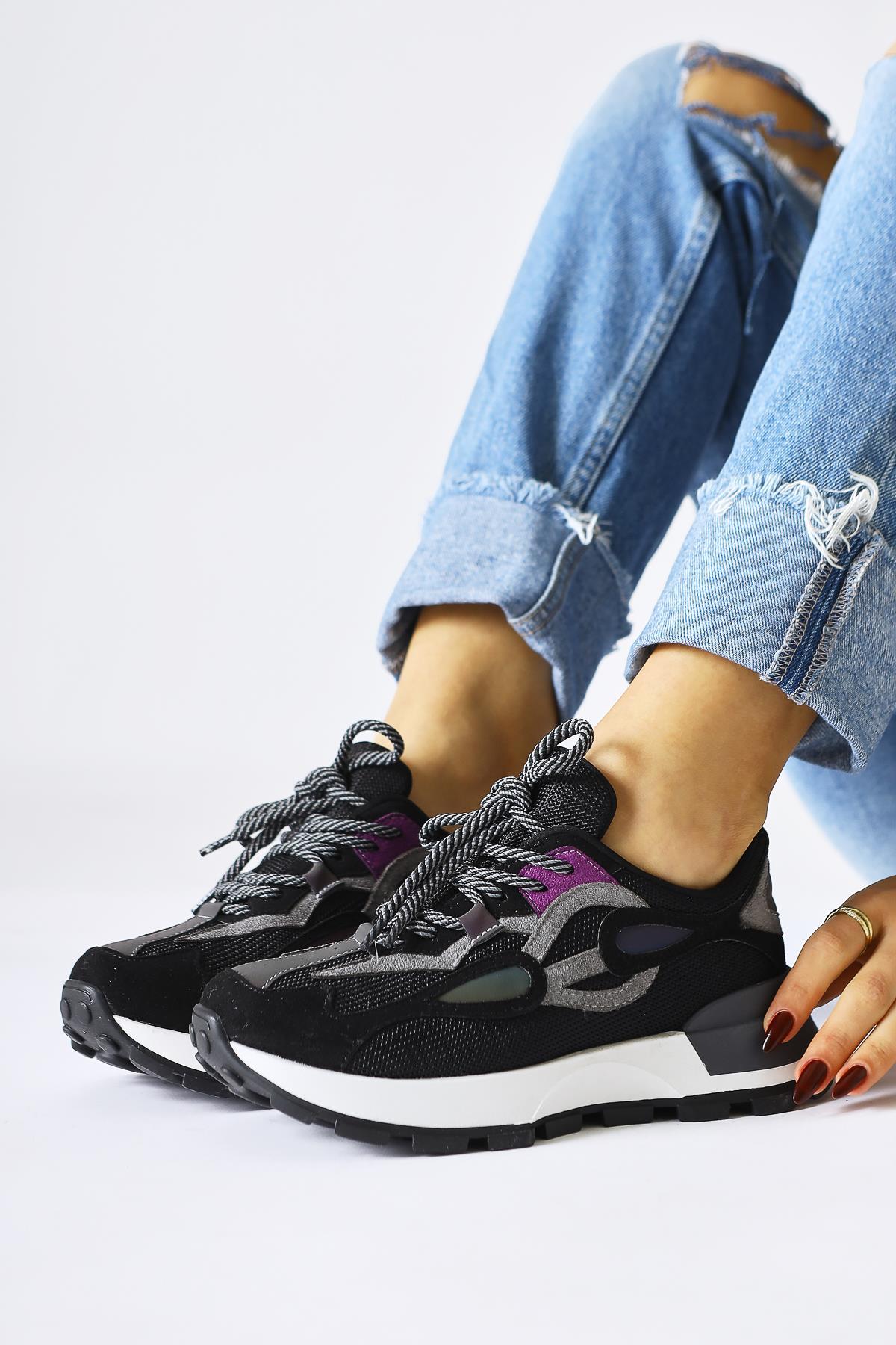 Bisera Black Knit-Suede Athletic Shoes