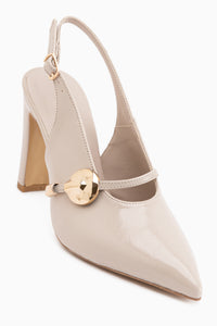 Sanita Beige Buckle Detailed Women’s Heeled Shoes