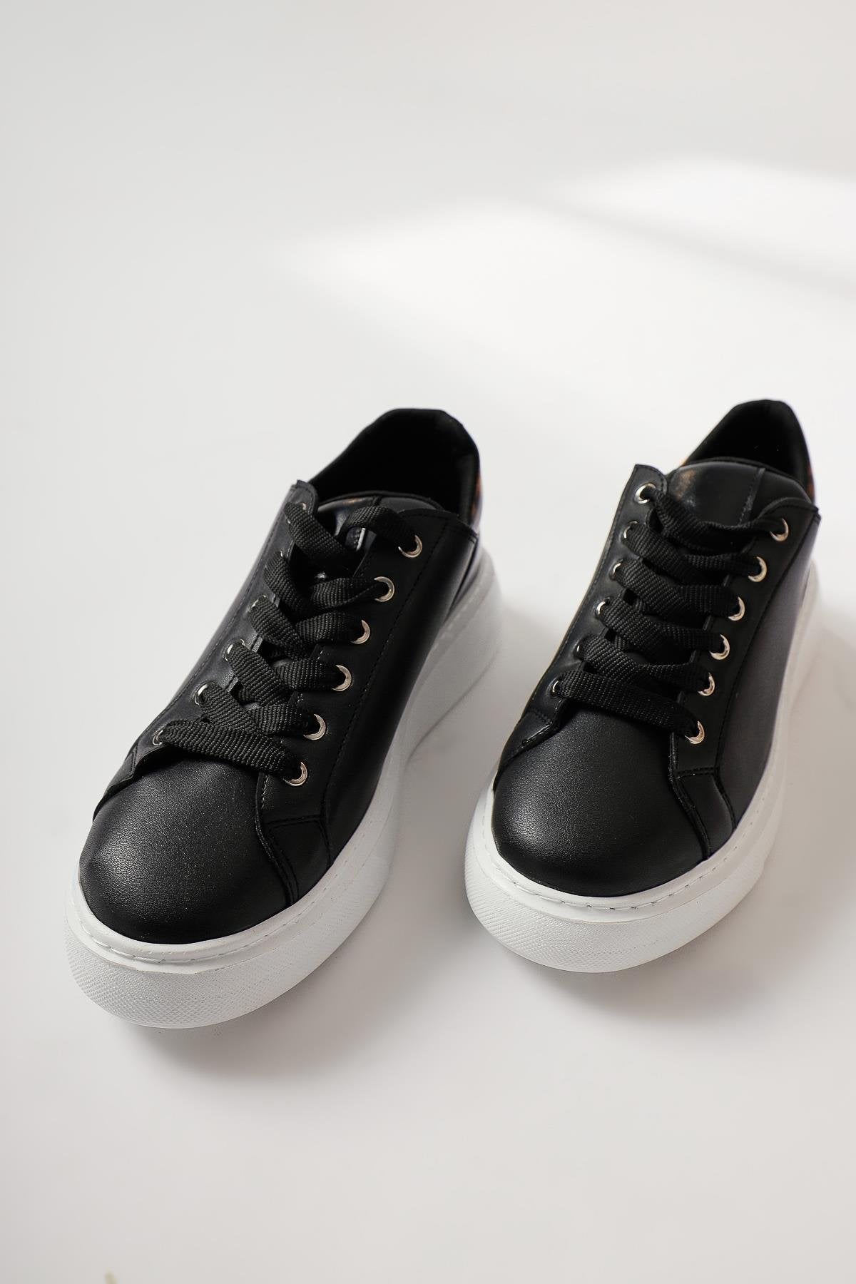 Tinka Black Thick Sole Leopard Detail Sneakers