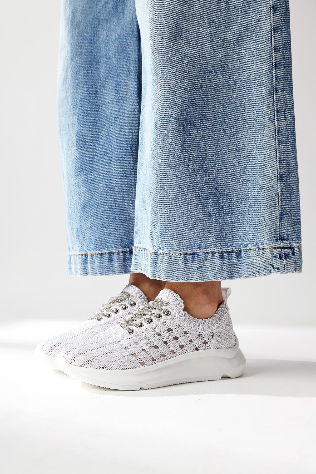 Melisia White Stone Detail Knit Sneaker